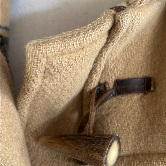 L.L. Bean Vintage Tan Duffle Coat Made in England Tartan Toggle Women’s Size 12 - Picture 3 of 11